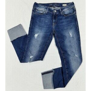 Mavi Erika Mid Rise Skinny Jeans Womens 27x27 Cuffed Distressed Stretch Blue